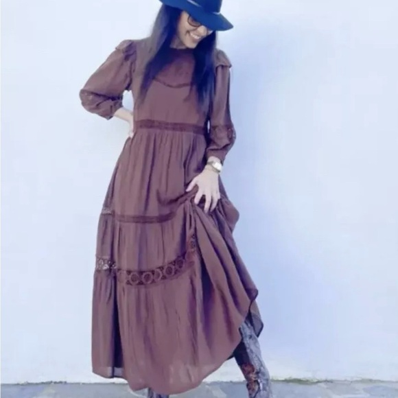 Zara Dresses & Skirts - Zara Dark Brown Embroidered Maxi Dress